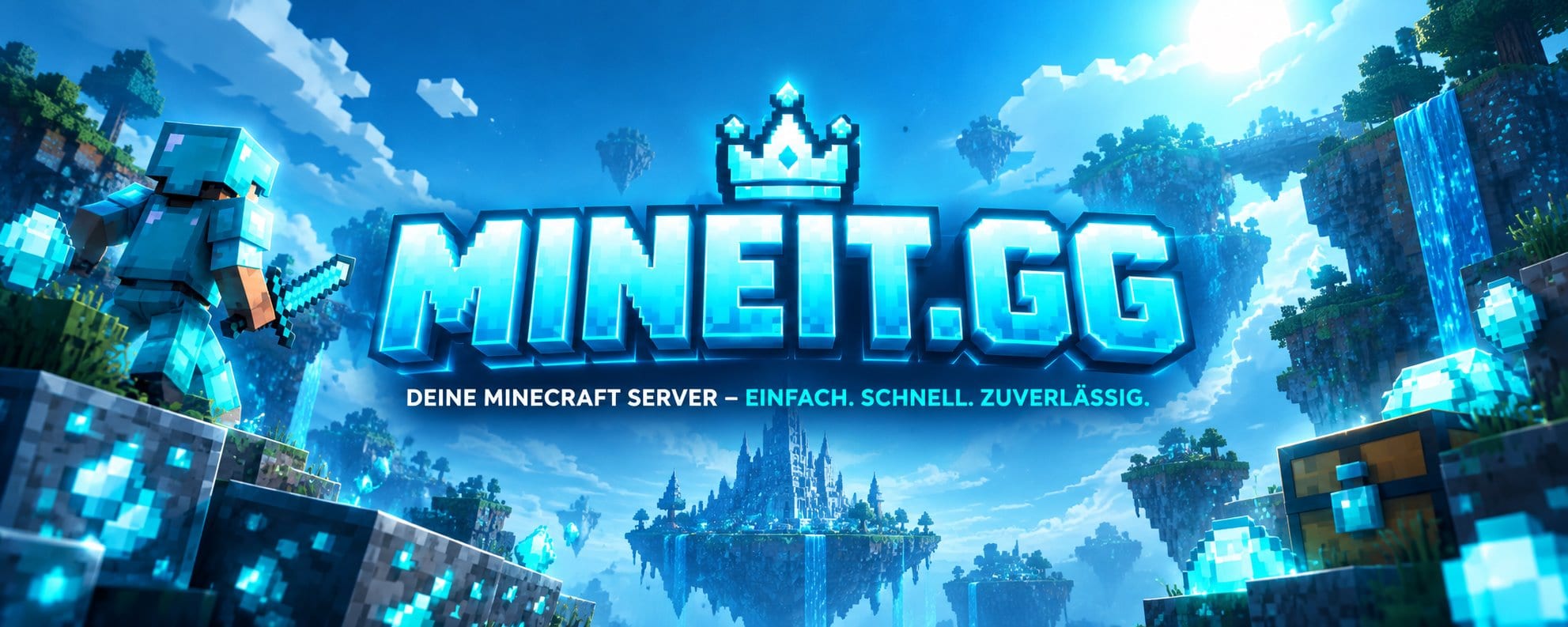 MINEIT.GG – Deine Minecraft-Server: einfach, schnell, zuverlässig. Schwebende Inseln, Diamantrüstung und ein leuchtendes Schloss.